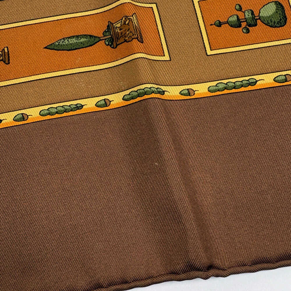 HERMES Authentic Brown Silk Scarf - Picture 4 of 5